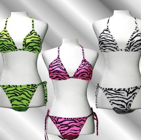 Lot Of 3! Classic String Bikini Hot Pink, Neon Lime Green, White Zebra/Animal Print 2 Pieces Adjustable And Ties Super Sexy Bikini One Size/ Os Brand New-- Never Worn Or Tried On Came With No Tags But In Original Packaging. Be Economical And Look Great Everyday Of Your Vacation! Have A New Look Every Time You Go Back Out To The Pool! Check Out My Other Options For More Bikinis! Animal Print Bathing Suit, Mcbling Swimsuit, 2000s Bikinis, Gyaru Mcbling, Pink Zebra Print, Y2k Swimsuit, Trashy Outfits, 2000s Outfit, 2000s Clothes