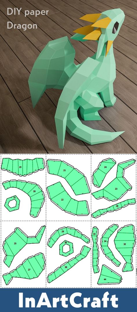 3d Paper Dragon Template, 3d Dragon Art, Low Poly Dragon, 3d Paper Crafts Templates Free Printable, Paper Craft Dragon, 3d Paper Template, Dragon Paper Craft, Diy Paper Dragon, Dragon Template