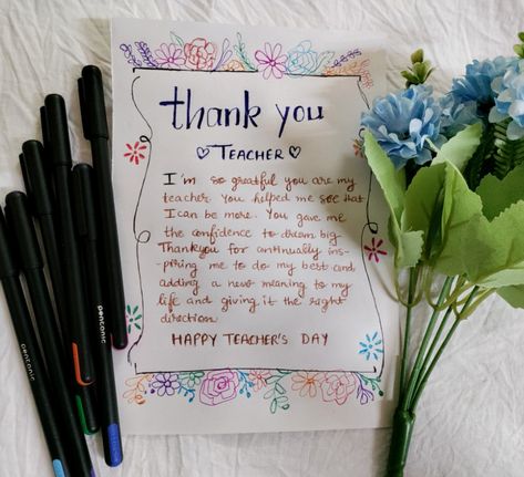 A Handwritten Thank You Note for Teachers Letters Idea For Teachers Day, What To Write In Teachers Day Card, Happy Teachers Day Diy Gift, Teachers Day Card Wishes, Teachers Day Notes Ideas, Teachers Day Note Card, Welcome Card For Teachers, Short Note For Teachers Day, Aesthetic Gift For Teachers Day