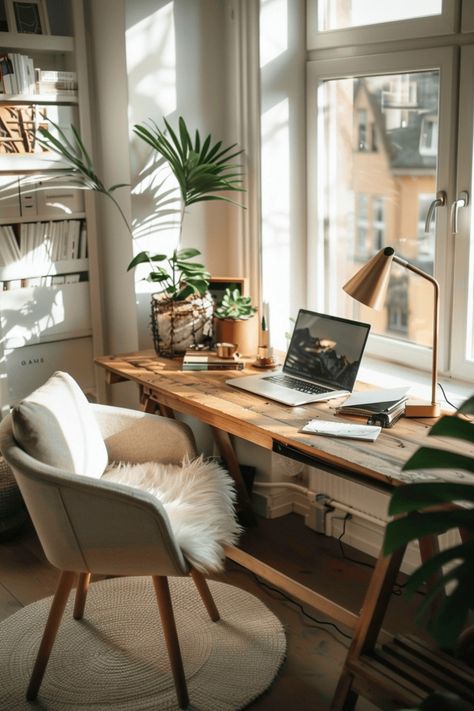 41 Stunning Scandinavian Home Office Design Ideas - Edward George Corner Home Office Ideas, Scandi Home Office, Scandinavian Office Design, Scandinavian Home Office, Interiors 2024, October Moodboard, Home Office Corner, Scandinavian Office, Library Rooms