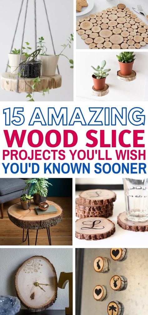 These 15 easy Wood Slice Crafts will make your home decor look FANTASTIC! They're so simple to make with step by step tutorials showing you how. The ornaments and tables are the BEST! #diy #diyhomedecor #woodcrafts Upcycled Crafts, Wood Slice Projects, Wood Slice Crafts, Wood Crafting Tools, Easy Wood, Diy Bricolage, Diy Holz, Wood Crafts Diy, Wood Slice