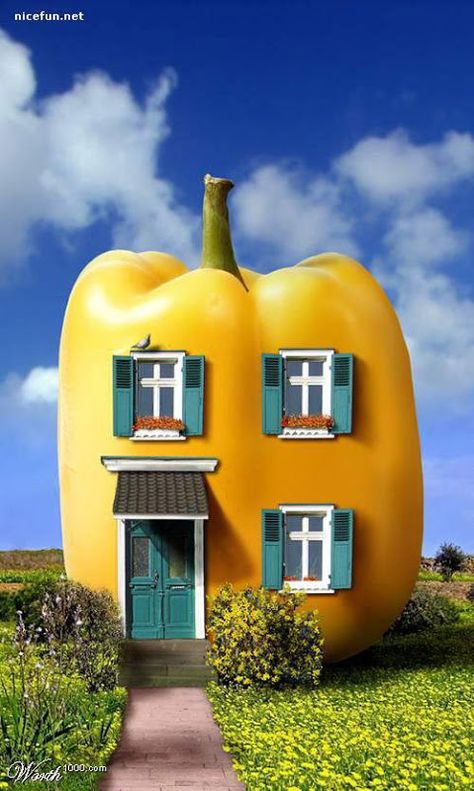 Unbelivable Beautiful Fruit Houses WireSmash | WireSmash Casa Fantasy, Crazy Houses, Giant Pumpkin, Unusual Buildings, Unusual Homes, Unique House Design, Interesting Buildings, Beautiful Fruits, Amazing Buildings