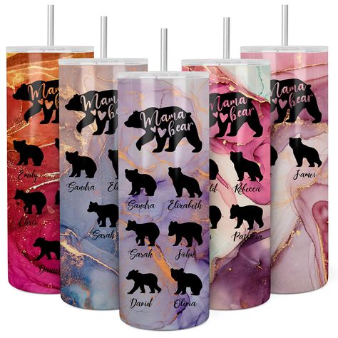 PRICES MAY VARY. ONE-OF-A-KIND-GIFT FOR MOTHER'S DAY: Every time your Mom takes a sip from this vividly colored, personalized MAMA BEAR tumbler, she'll be reminded of how much she's loved. Celebrate her Mother's Day with this unique tumbler. RICH CUSTOMIZATION: We offer 30 uniquely designed background colors to make the best gift for your loved ones. Also, each cub has different silhouette which symbolizes different personalities. ECO-FRIENDLY: Reduce your carbon foot print and use reusable, unb Mama Bear Tumbler, Designed Background, Mom Gifts From Daughter, New Mom Gifts, Momma Bear, Glitter Tumblers, Foot Print, Tumbler Cups Diy, Tumbler Ideas