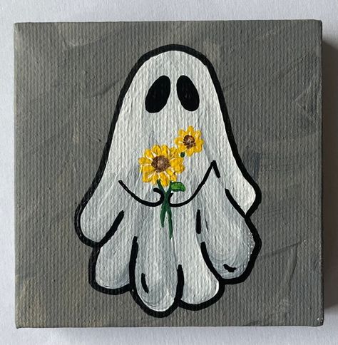 Canvas Painting Halloween, Hand Tattoos Ideas, Veselý Halloween, Halloween Canvas Paintings, Canvas With Acrylic Paint, Halloween Canvas Art, Hand Painted Halloween, Tiny Paintings, Cute Easy Paintings