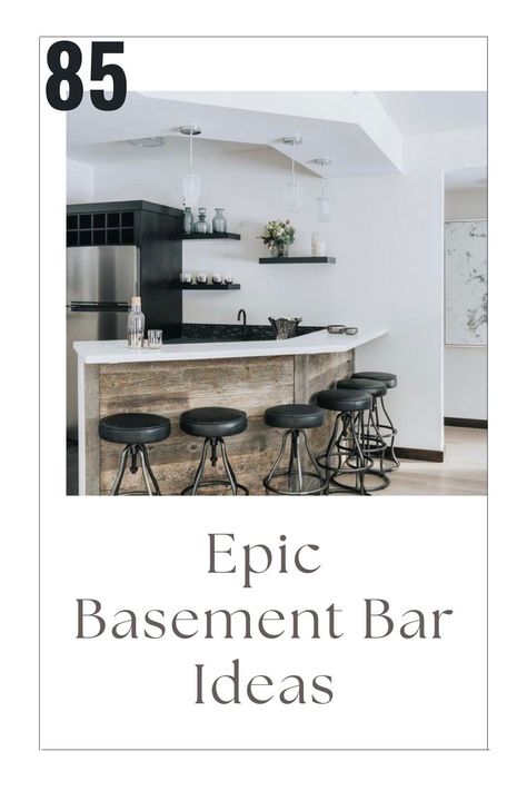 The best ideas for your basement bar including what layout to choose, how to design your home bar, wet bar ideas, the best bar accessories, signs décor and more. Basement Bar Small Space, Home Bar Layout Plan, Classy Basement Bar, Basement Wall Bar Ideas, Under Bar Counter Ideas, Bar Wall Decor Ideas, Basement Bar Designs Layout, Wall Bar Ideas, Wet Bar Ideas