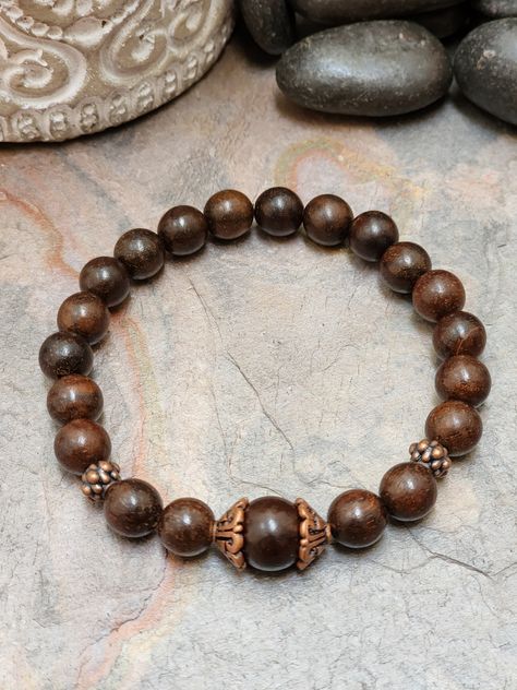 Sandalwood Bracelet with Aged Bronze Accents for Calming, Stability and Protection | 8mm | $24 - Etsy Sandalwood Bracelet, Universe Love, Chakra Affirmations, Chakra Racine, Aged Bronze, Selenite Crystal, Under The Lights, Root Chakra, Royal Oak