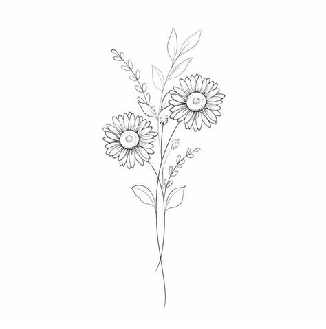 Fine Lines Tattoo, Sunflower Tattoo Simple, Lines Tattoo, Flor Tattoo, Cute Simple Tattoos, Wildflower Tattoo, Dragon Tattoo For Women, Sunflower Drawing, Daisy Tattoo