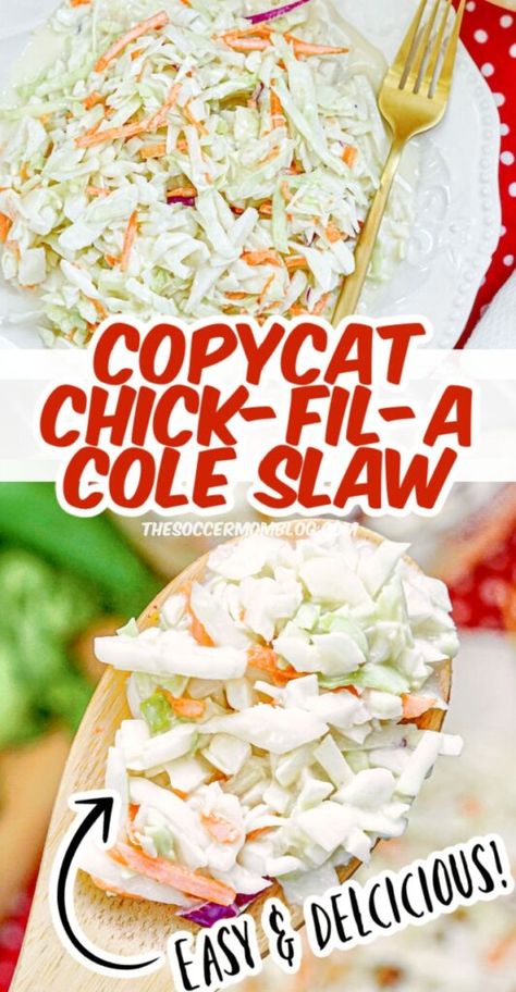 If you loved the classic Chick-Fil-A Coleslaw, you've got to try this spot-on copycat recipe! It's the perfect sweet and tangy side dish or barbecue sandwich topping! Chick Fil A Coleslaw Recipe, Coleslaw Recipe Easy, Copycat Chick Fil A, Homemade Coleslaw, Creamy Coleslaw, Dinner Side, Cole Slaw, Side Dish Recipes Easy, Slaw Recipes