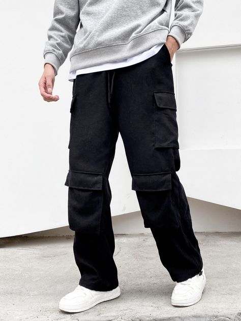 Negro Calle Collar  Tela Liso Pantalones cargo Embellished No-Elástico  Bottoms de hombres Black Cargo Pants Men Outfit, Black Cargo Pants Outfit Street Style Men, Black Cargo Pants Outfit Street Style, Cargo Pants Men Outfit, Black Cargo Pants Outfit Men, Cargo Outfit Men, Slim Fit Cargo Pants Men, Cargo Pants For Boys, Cargo Pants Outfit Black