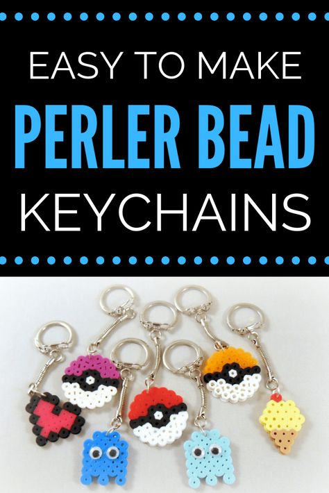 DIY Perler Bead keychains.  A great craft to make with all your Perler Bead sprites.  #perlerbeads #craftsforkids #craftstosell #perler Melted Bead Keychain, What To Do With Perler Bead Creations, How To Perler Beads, Perler Beads Ideas To Sell, Melty Bead Keychain, Fuse Bead Keychains, Perler Bead Diy, Peeler Bead Keychain, Perler Bead Patterns Keychains