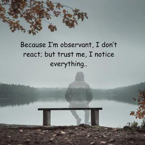 Because I’m observant, I don’t react; but trust me, I notice everything.. I Notice Everything, Notice Everything, Deep Quotes, Trust Me, Meaningful Quotes, Wisdom Quotes, Quotes Deep, Life Quotes, Quotes