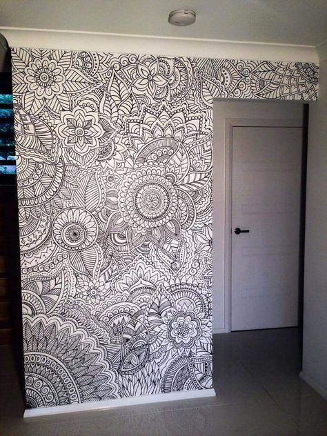 Pen and Ink Wall Modele Zentangle, Colouring Wall, Wall Drawing, Mandala Drawing, Wall Paint, Doodle Art, Wall Murals, Wall Painting, Zen