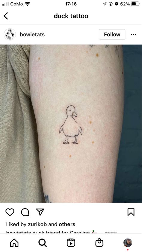 Small Duck Tattoos For Women, Lil Duck Tattoo, Tattoo Duck Small, Duck Silhouette Tattoo, Goose Line Tattoo, Duckling Tattoos Small, Minimal Duck Tattoo, Duck Line Tattoo, Cute Duck Tattoo Small