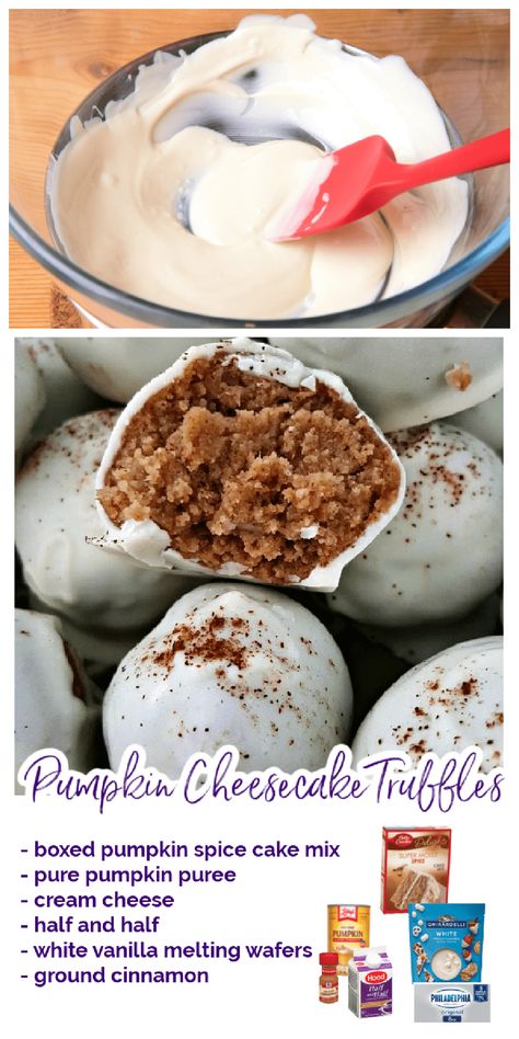 With a decadent pumpkin spice and cream cheese center and white chocolate coating, these pumpkin cake balls are absolutely divine! via @jugglingactmama White Chocolate Covered Pumpkin Balls, Pumpkin Balls With Spice Cake, Cake Balls Pumpkin, Pumpkin Spice Cake Bites, Pumpkin Spice Cake Balls Recipe, Pumpkin Spice Cakepops, Pumpkin Roll Cake Pops, Fall Cake Balls Recipe, Pumpkin Spice Cake Balls Easy