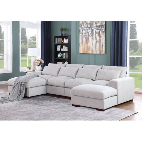 Mercury Row® Tatman Linen Blend Sectional with 2 Ottomans & Reviews | Wayfair Linen Sectional, Glam Living, Sectional With Ottoman, Glam Living Room, Grey Sectional, Modular Sectional Sofa, Upholstered Sectional, Corner Sectional, Living Room Sectional