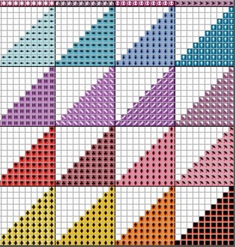 Modern Cross Stitch Pattern Triangles in multi colours. | Etsy Modern Cross Stitch Patterns Geometric, Molla Mills, Colourful Cross Stitch, Cross Stitch Geometric, Cross Stitch Pillow, Crochet Quilt, Cross Stitch Borders, Cross Stitch Cards, Crochet Cross