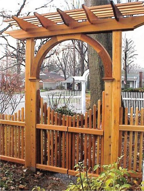 garden arbor - Google Search Gate Arbor, Trellis Gate, Cedar Arbor, Picket Gate, Tor Design, Garden Gates And Fencing, Wood Arbor, Garden Gate Design, Trellis Fence