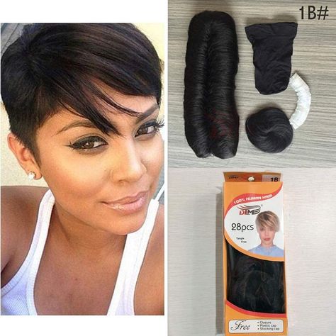 PRICES MAY VARY. Material:100% Brazilian virgin human hair Hair Texture: Straight And Wavy Hair Extensions Hair Extensions: 27 Pieces Short Human Hair Stretched Length: 4 Inch 27 Pieces Hair Weave Short Hair Closure Type: top closure (1)Full Head: Usually the 28pcs human hair weaves can make a full head. (2)Usually,one piece is enough for most people.You'd better buy 2 or 3 pieces stand by.  (3)28 pieces is not wig.It's 27 pieces short hair extension with a free closure.You can ask someone profe Bump Hair, 27 Piece Hairstyles, Black Color Hair, Short Weave Hairstyles, Bump Hairstyles, Spring Twist Hair, 27 Piece, Straight Weave, Hair Length Chart