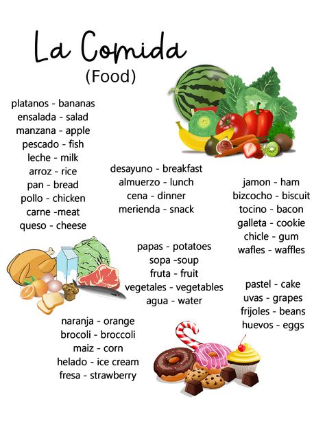 Food (SPANISH) ~ Anchor Chart * Jungle Academy Spanish Language Basics, Learn Spanish Apps, Teaching Colors In Spanish, Spanish 2 High Schools, Tips For Learning Spanish, Learning Mexican Spanish, Learn Mexican Spanish, Spanish Language Learning Worksheets, How To Learn Spanish