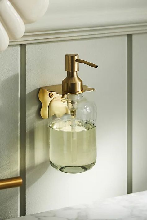 Wiggle Soap Bracket | Anthropologie Above Bathroom Sink Shelf, Cool Bathroom Hardware, Wall Mounted Soap Holder, Bathroom Decor With White Cabinets, Built In Soap Dispenser Bathroom, Kohler Brass Bathroom Fixtures, Spa Inspired Bathroom Luxe, Fun Bathroom Accessories, Vintage Soap Dispenser