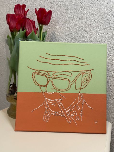 Embroidery canvas art Stitched Canvas Art, Sewing On Canvas, Stitching Artwork, Embroidery Canvas Art, Canvas Stitching, Stitched Canvas, Embroidery Canvas, Art Sewing, Hunter S Thompson