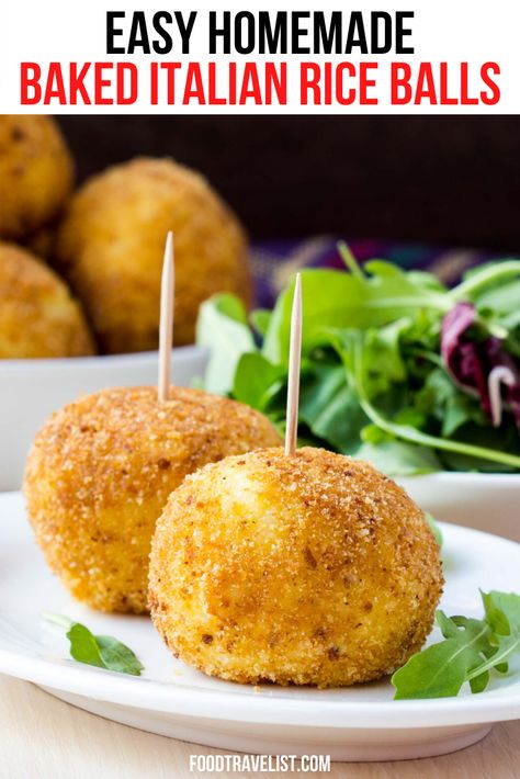 Italian Rice Balls Recipe, Baked Arancini, Italian Rice Balls, Leftover Rice Recipes, Arancini Recipe, Italian Rice, Baked Rice, Rice Side Dishes, Sicilian Recipes