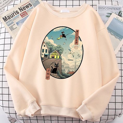 Mode Harajuku, Mount Fuji Japan, Sushi Cat, Kiki's Delivery Service, Yellow Sweatshirt, Men Sweatshirt, Cat Sweatshirt, Sweatshirt Women, Womens Crewneck