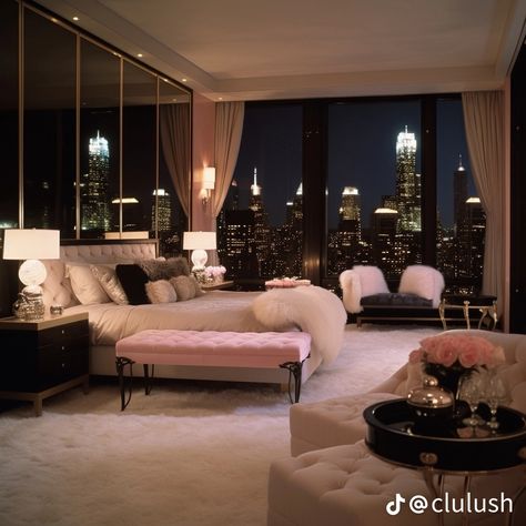 Celebrity Nyc Apartment, Fancy Apartment Bedroom, Rich Room Aesthetic, Penthouse Apartment Aesthetic, Penthouse Room, Penthouse Bedroom, Nyc Bedroom, Dream Bedroom Inspiration, Dream Apartment Decor