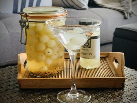 Cocktail Onions Drink, British Pickled Onions, Whiskey From Glass Onion, Gibson Recipe, Whisky Glass Onion, Pickled And Preserved Onions Mary Berg, Best Pickles, Pearl Onions, Mustard Pickles