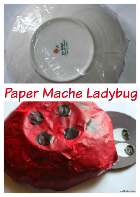 Paper Mache Ladybug! Simple, fun, messy spring project for kids Paper Mache Ladybug, Paper Mache Crafts For Kids, Bug Craft, Paper Mache Projects, Making Paper Mache, Paper Mache Bowls, Creepy Crawlers, Paper Mache Animals, Animal Craft