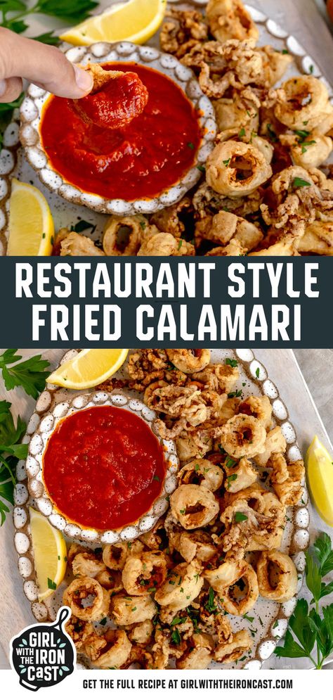 Fried calamari is a classic Italian appetizer that is easy to make at home and incredibly delicious. It’s made with fresh calamari, dipped in milk, and coated in a mixture of cornstarch and all-purpose flour before being fried until it’s perfectly crispy. Serve with lemon wedges and a side of spicy arrabbiata sauce for an unforgettable dish! With this simple recipe, you can enjoy restaurant-quality fried calamari at home anytime. Italian Fried Calamari Recipe, Calamari Dipping Sauce, Fried Calamari Recipe, Italian Fries, Baked Seafood, Calamari Recipe, Arrabbiata Sauce, Cajun Shrimp Recipes, Italian Appetizer