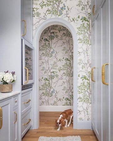 Airy and artistic, Katsura showcases gracious linework with fine vertical branches, blossoms, and birds. SPECIFICATIONS Construction Non Woven Wallpaper Width 27.00"(68.58 cm) Repeat V 51.00"(129.54 cm) Properties Drop Match Strippable Unpasted Pretrimmed Prints Non-Woven Backing Flammability Class A Flame: 20 Smoke: 0 Pantry Wallpaper, Foyer Wallpaper, Thibaut Wallpaper, Purple Bathrooms, Dining Room Wallpaper, Butler's Pantry, Kitchen Wallpaper, Bathroom Wallpaper, Wallpaper Decor