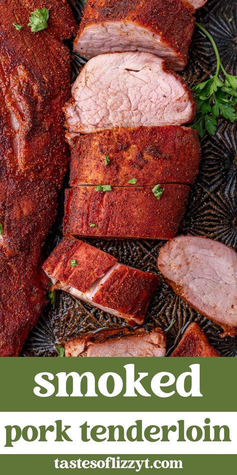 Learn how to make the most tender Smoked Pork Tenderloin. No marinating needed! Our sweet & spicy dry rub infuses the best flavors. Smoked Tenderloin Pork Recipe, Smoked Pork Tenderloin Recipes Smokers, Smoked Pork Tenderloin Marinade, Pork Tenderloin On Smoker, Pork Tenderloin Pellet Grill, Smoked Pork Tenderloin Recipes, Smoked Pork Tenderloin, Quick Salads, Pork Dinner