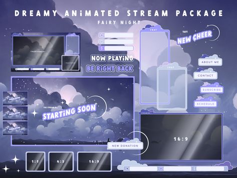 Stream Decorations Ideas, Moon Twitch Overlay, Space Twitch Overlay, Stream Layout Ideas, Aesthetic Stream Overlay, Stream Overlay Aesthetic, Animated Stream Package, Twitch Theme Ideas, Twitch Header Aesthetic