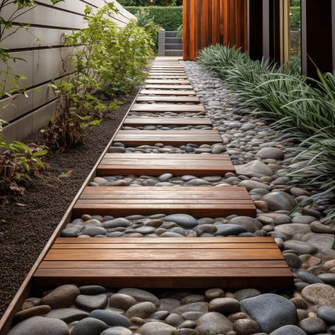 20 Stunning Garden Pathway Ideas to Elevate Your Outdoor Space Check more at https://zugnews.com/20-stunning-garden-pathway-ideas-to-elevate-your-outdoor-space/ Natural Pavers Walkway, Floating Walkway Pathways, Wood Pavers Walkways, Wooden Pathway Ideas, Side Yard Pathway Ideas, Pnw Backyard, Garden Pathway Ideas, Side Path, Wooden Pathway