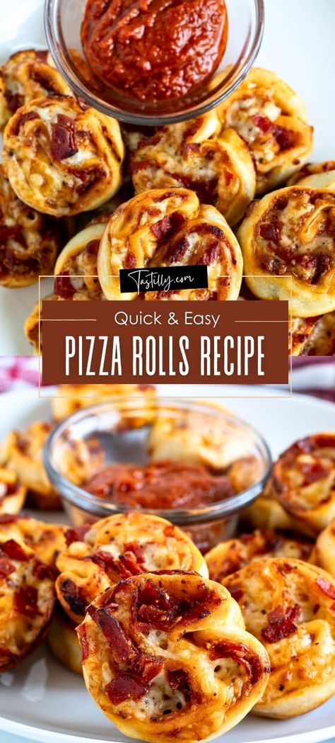 Quick & Easy Pizza Rolls Recipe – Tastilly Pizza Roll Ups With Pizza Dough, Baked Roll Ups, Pizza Rolls Homemade, Pizza Appetizers Easy, Dance Snacks, Easy Pizza Rolls, Pizza Variations, Ball Appetizers, Pizza Rolls Recipe