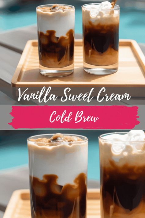 Popular and adored by Starbucks clients, the Vanilla Sweet Cream Cold Brew Coffee is infused with vanilla syrup that can also be topped with the smoothest foamy vanilla sweet cream. This drink will knock your socks off! With or without foam on top this is one of my top picks! Diy Vanilla Sweet Cream Cold Brew, Vanilla Sweet Cream Recipe, Vanilla Cream Cold Brew, Cold Brew Ratio, Starbucks Sweet Cream, Vanilla Sweet Cream Cold Brew, Sweet Cream Cold Brew, Starbucks Caramel Frappuccino, Taro Bubble Tea