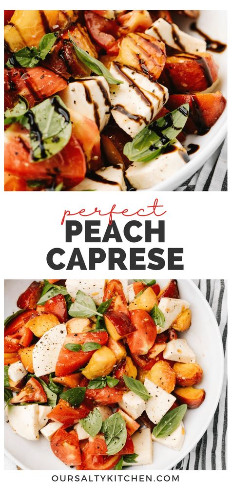 Peach Caprese Salad, Peach Caprese, Stone Fruit Salad, Classic Salad, Dinner Side, Light Party, Peach Salad, Balsamic Reduction, Summer Dishes