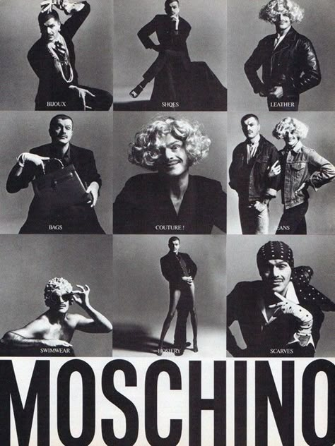 Franco Moschino stars in his own campaign Moschino Campaign, Luxury Advertising, Moschino Fashion, Franco Moschino, Plakat Design, Moschino Cheap And Chic, Fashion Magazines, Fashion Revolution, Jeremy Scott