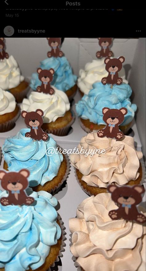 We Can Bearly Wait Theme, Mama Bear Baby Shower, Baby Shower Cupcakes For Boy, Bear Baby Shower Theme, Baby Cupcake, Baby Shower Treats, Baby Shower Theme Decorations, Baby Shower Deco