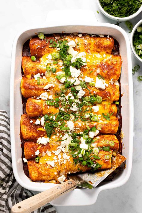 Easy Black Bean Enchiladas | Midwest Foodie Corn And Bean Enchiladas, Enchiladas Veggie, Corn Enchiladas, Bean And Cheese Enchiladas, Enchiladas Recipes, Easy Enchilada Recipe, Veggie Enchiladas, Hispanic Dishes, Black Bean Enchiladas