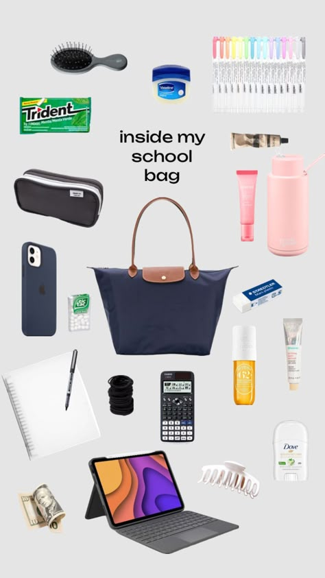 inside my longchamp🐎 || #schoolinspo Whats In My Longchamp, Longchamp Aesthetic, Work Bag Essentials, Everyday Bag Essentials, Uni Bag, What's In My Purse, School Bag Essentials, Packing Essentials, Inside My Bag