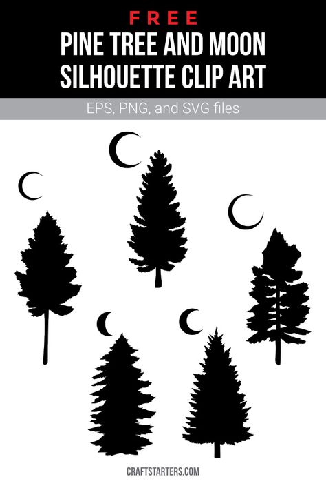 Pine Tree Svg Free, Glowforge Signs, Tree Svg Free, Pine Tree Svg, Scrapbooking Templates, Owl Clip Art, Paper Clip Art, Vintage Clip Art, Moon Silhouette