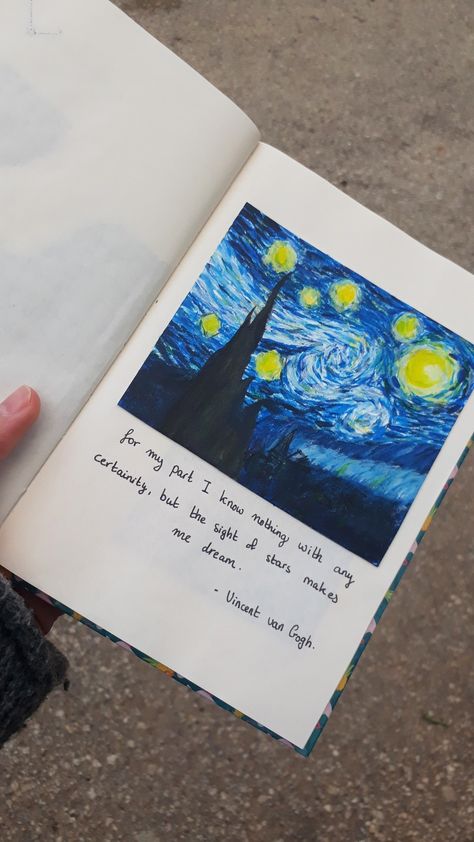 Stary Night Painting Easy Step By Step, Van Gogh Pixel Art, Starry Night Drawing, Starry Night Journal, Van Gogh Journal, Journal Painting, Starry Night Painting, Arte Van Gogh, Meaningful Drawings