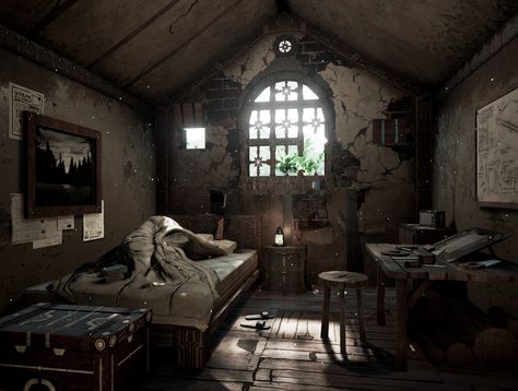 Hideouts Aesthetic, Assassin Hideout, Villain Hideout Aesthetic, Run Down House Interior, Apocalypse Apartment, Fantasy Hideout, Secret Hideout Aesthetic, Apocalypse Hideout, Dark Academia Inspiration