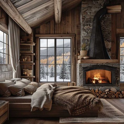 Discover the Art of Mountain Cabin Design and Interior Styling • 333+ Images • [ArtFacade] Mountain Lodge Living Room Ski, Swiss Chalet Bedroom, Snowy Cabin Interior, Mountains House Interior, Cozy Log Cabin Bedroom, Mountain Cabin Interior Design, Contemporary Cabin Interior, Mountain Lodge Living Room, Mountain Cabin Living Room