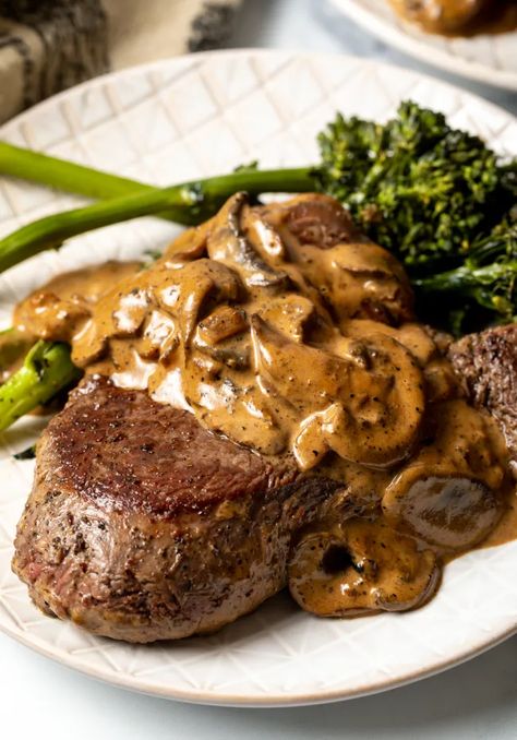 Steak Diane (or Chicken Diane) Copycat Cheesecake Factory Recipe - Fabulously tender pan-seared steak (or chicken) covered in a delicious cognac and cream sauce. Steak Diane is a classic dish from Cheesecake Factory, but you won't believe how easy this copycat recipe is to make at home! | A Spicy Perspective Steak Diane Recipe, Copycat Cheesecake Factory, Steak Diane, Recipe Cheesecake, Cheesecake Factory Recipes, Chicken Recipes Boneless, Beef Fillet, A Spicy Perspective, Cheesecake Factory