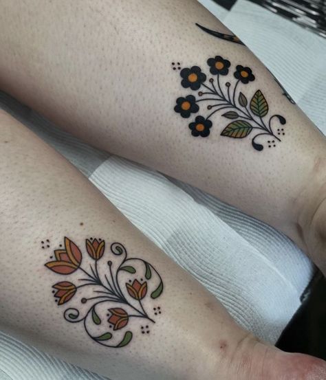 American Traditional Filigree, Polish Art Tattoo, Folky Tattoos, Scandinavian Folk Art Tattoo, Folk Flower Tattoo, Folk Tattoo, Polish Tattoos, Scandinavian Tattoo, Tulip Tattoo