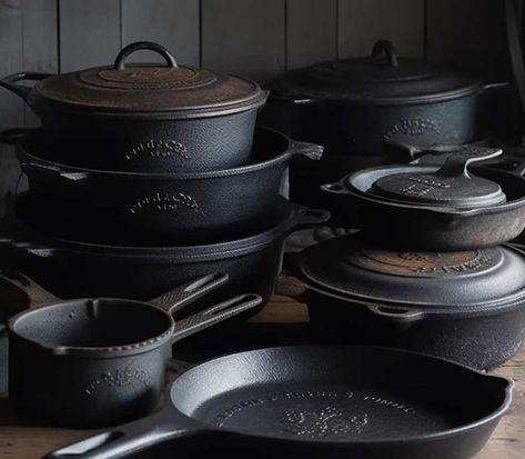 Cast Iron Pots And Pans, Cast Iron Dishes, Cast Iron Collection, Cast Iron Pots And Pans Set, Cast Iron Aesthetic, Pots And Pans Aesthetic, Things You Need To Buy, Pans And Pots, Cast Iron Kitchen