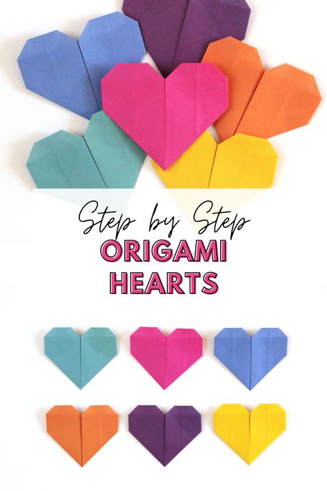 Origami Hearts Tutorial, Heart Shape Origami, Valentines Day Paper Crafts For Kids, Heart Shaped Origami, Kindergarten Origami Activities, Simple Origami Heart, Simple Paper Folding, Small Origami Hearts, Back To School Origami